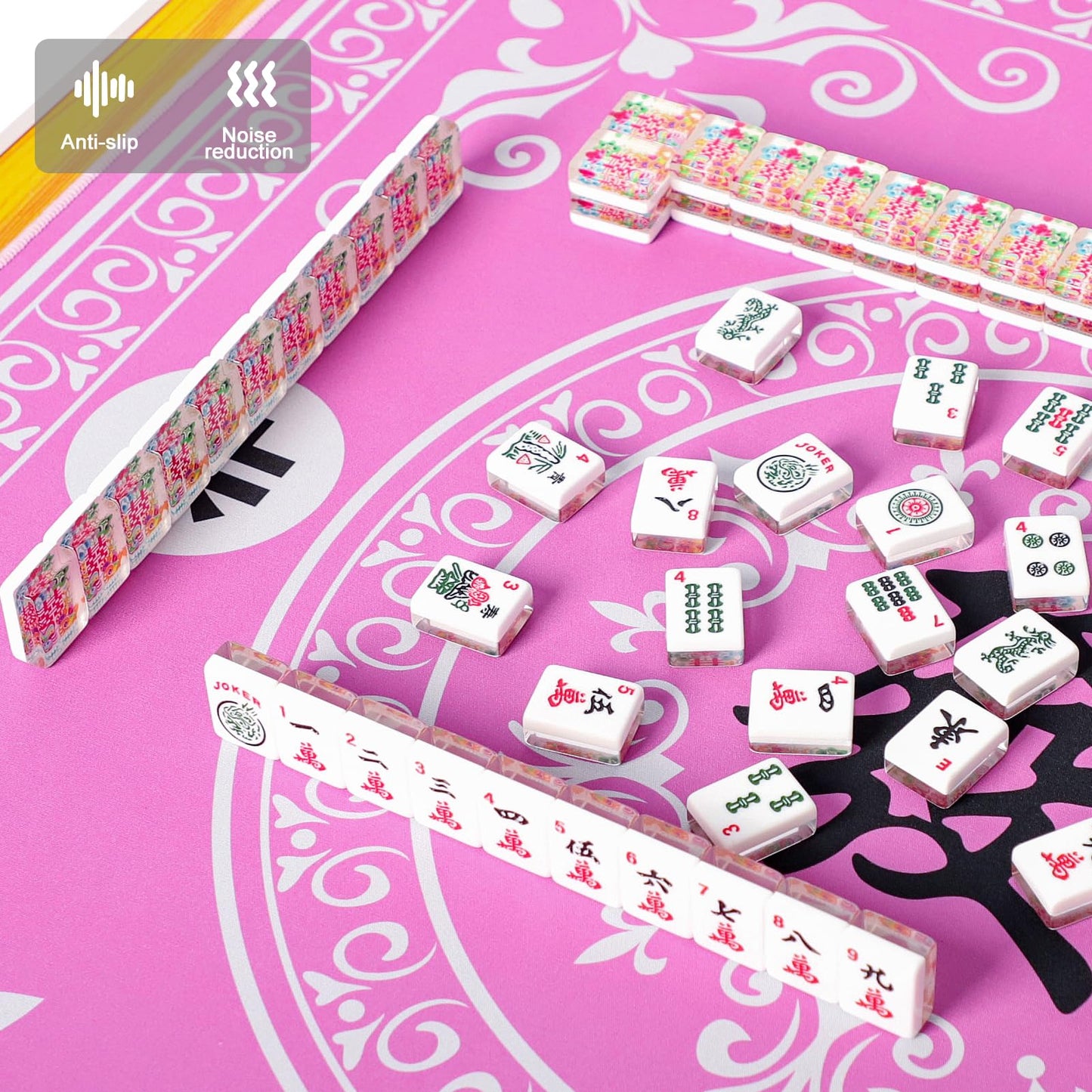 GUSTARIA Mahjong Mat – Slip-Resistant Table Cover for Card, Board & Tile Games (Pink, 31.5in)