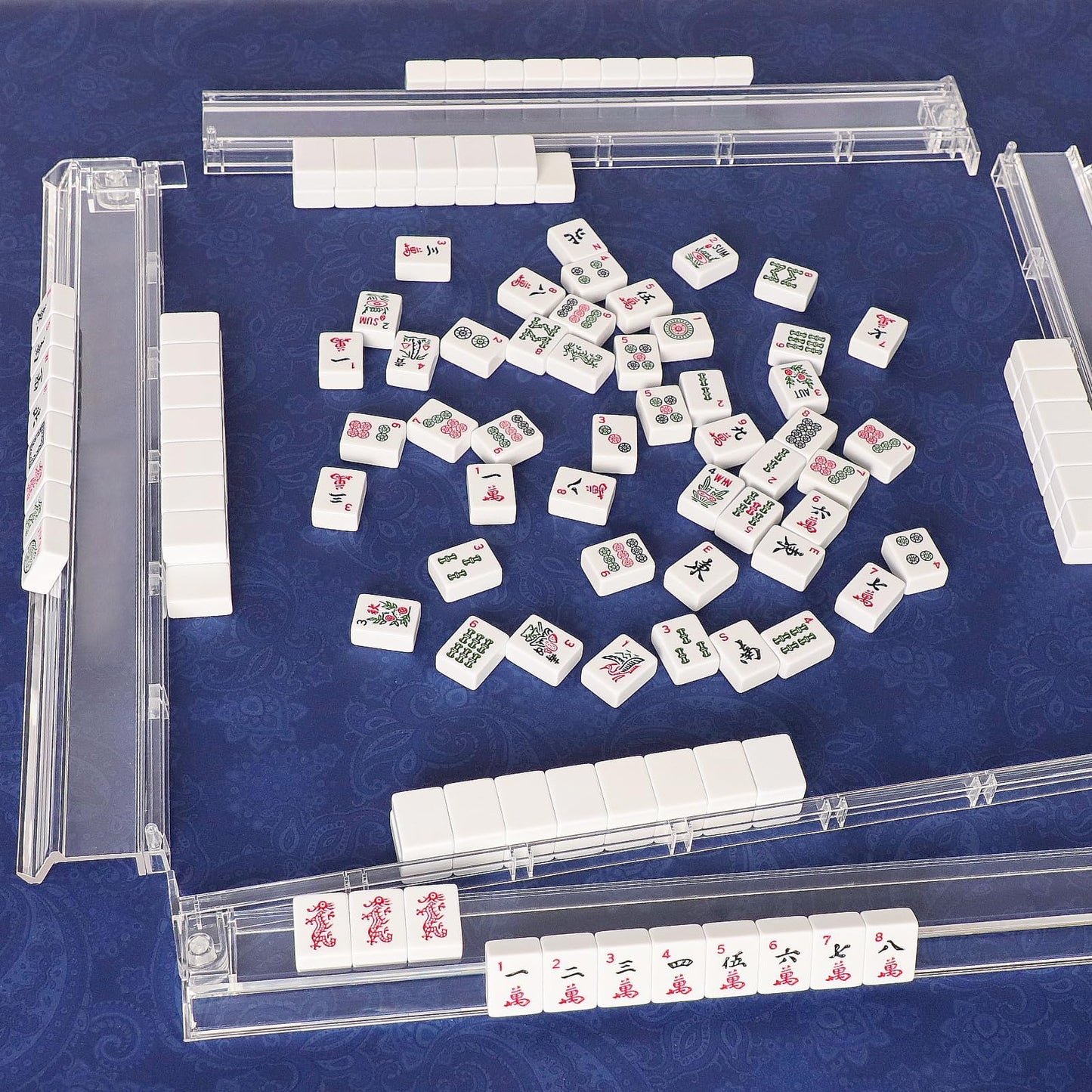 GUSTARIA Mahjong All-in-One Rack & Pusher | 4-Pack Clear Acrylic Set