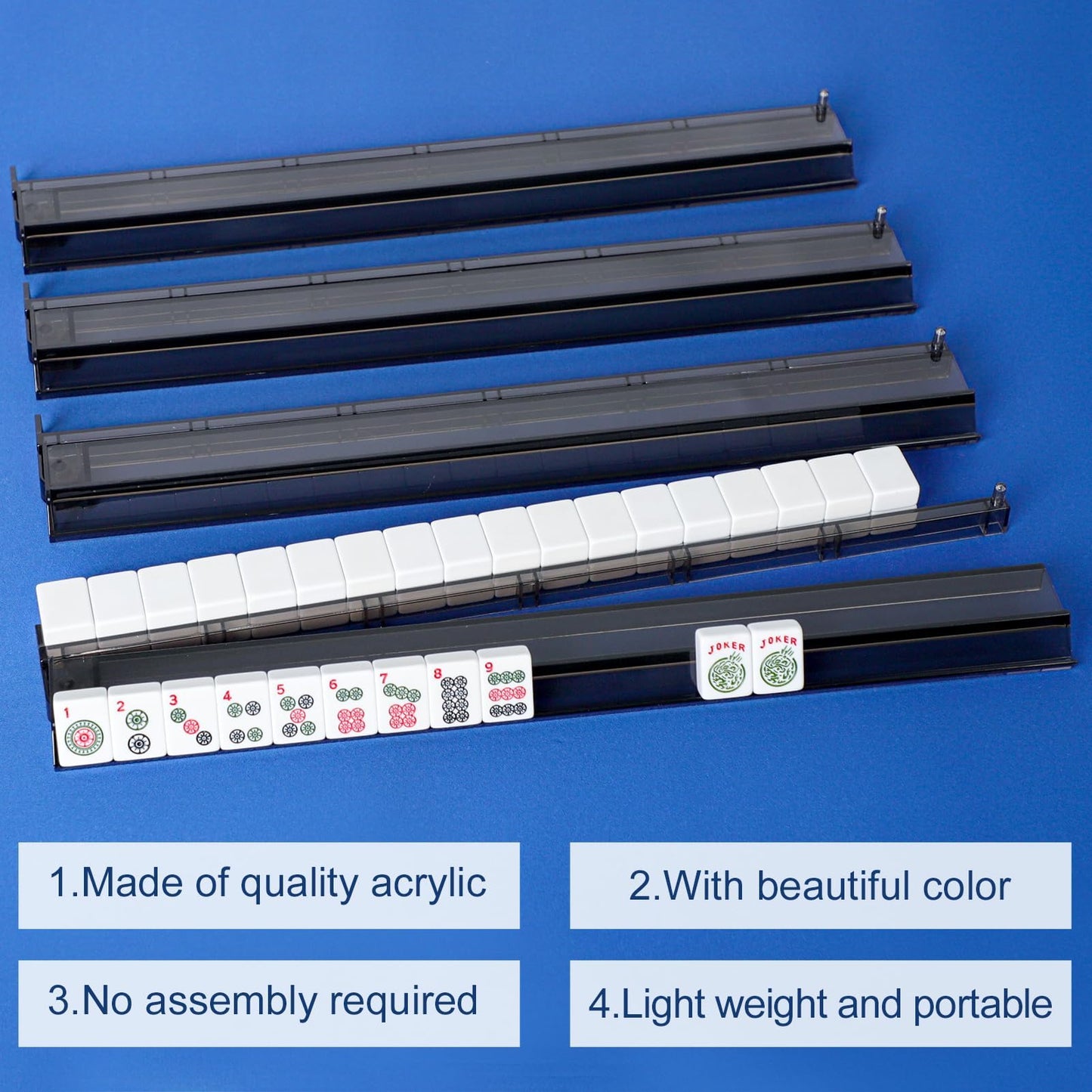 GUSTARIA Mahjong All-in-One Rack & Pusher – Clear Acrylic, 4-Pack (Black)