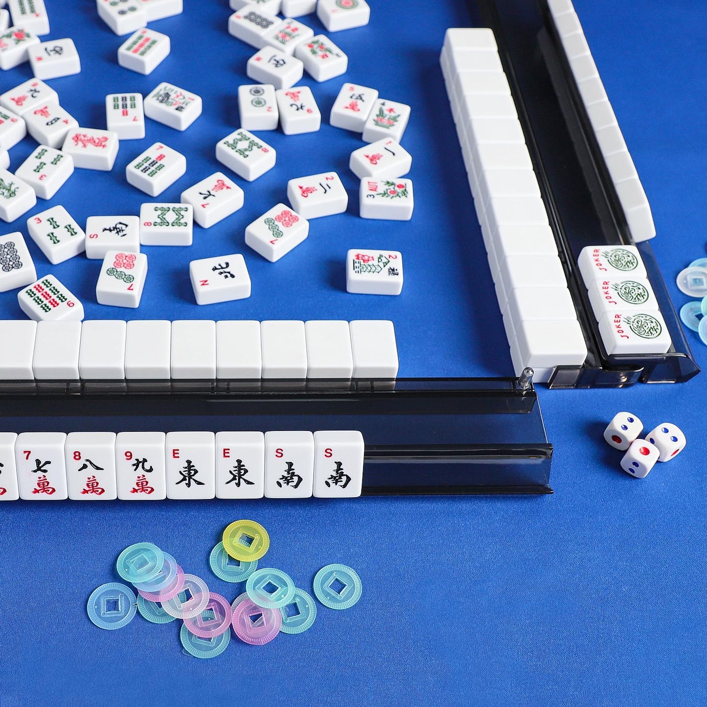 GUSTARIA Mahjong All-in-One Rack & Pusher – Clear Acrylic, 4-Pack (Black)