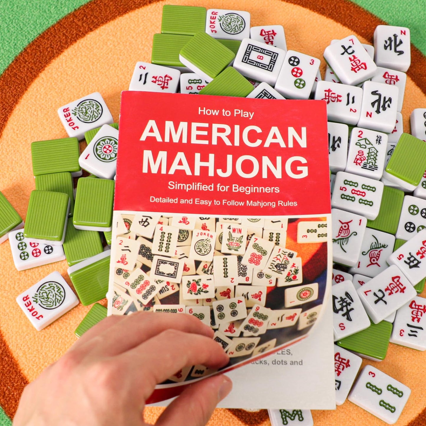 GUSTARIA American Mahjong Game Set - 166 Green Tiles, 4 Racks & Carrying Bag