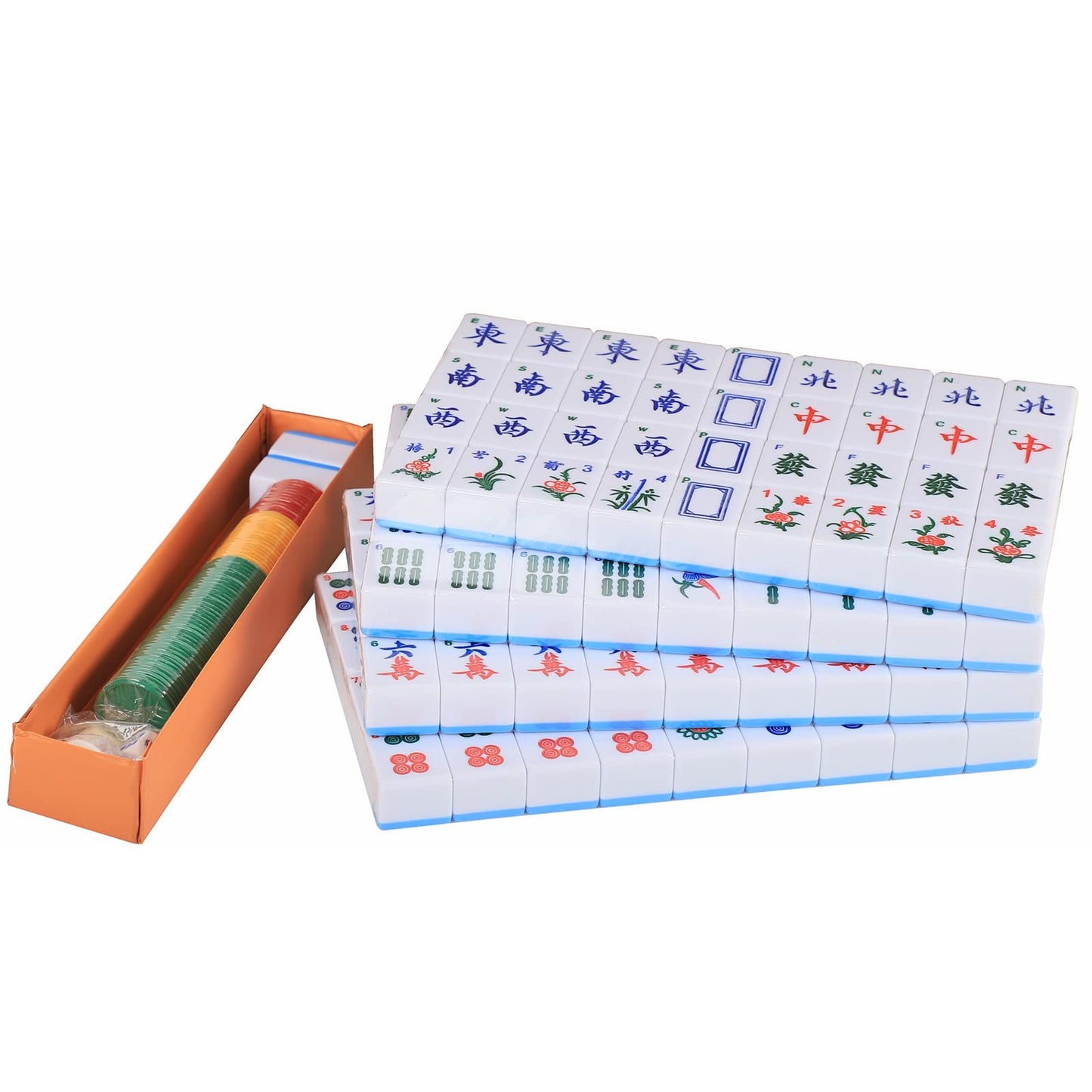 GUSTARIA Chinese Mahjong Set – 146 Tiles Large 1.5", Blue Back, Brown Carrying Case