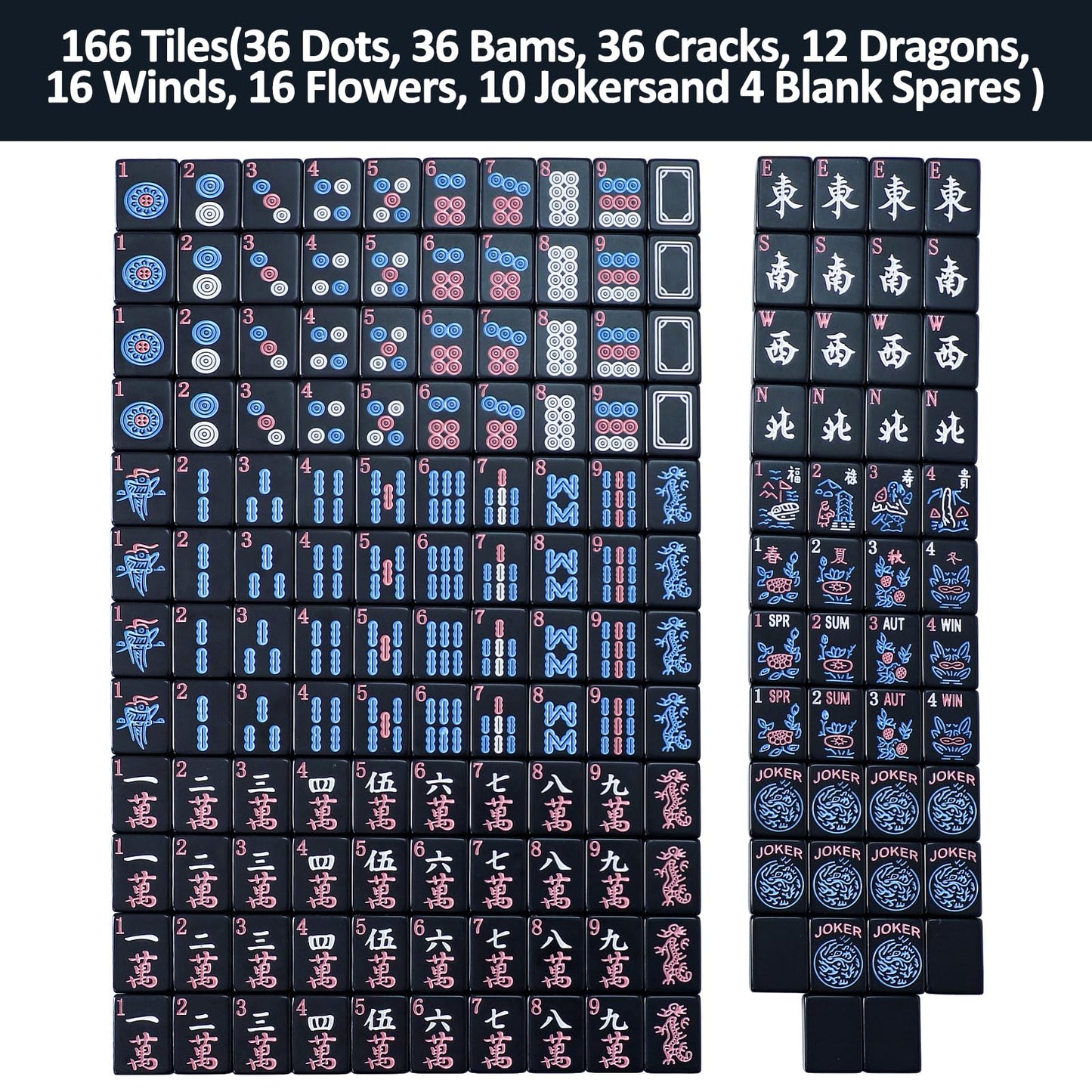 GUSTARIA American Mahjong Tiles (1.2-inch) – 166-Tile Set in Black – Tiles Only