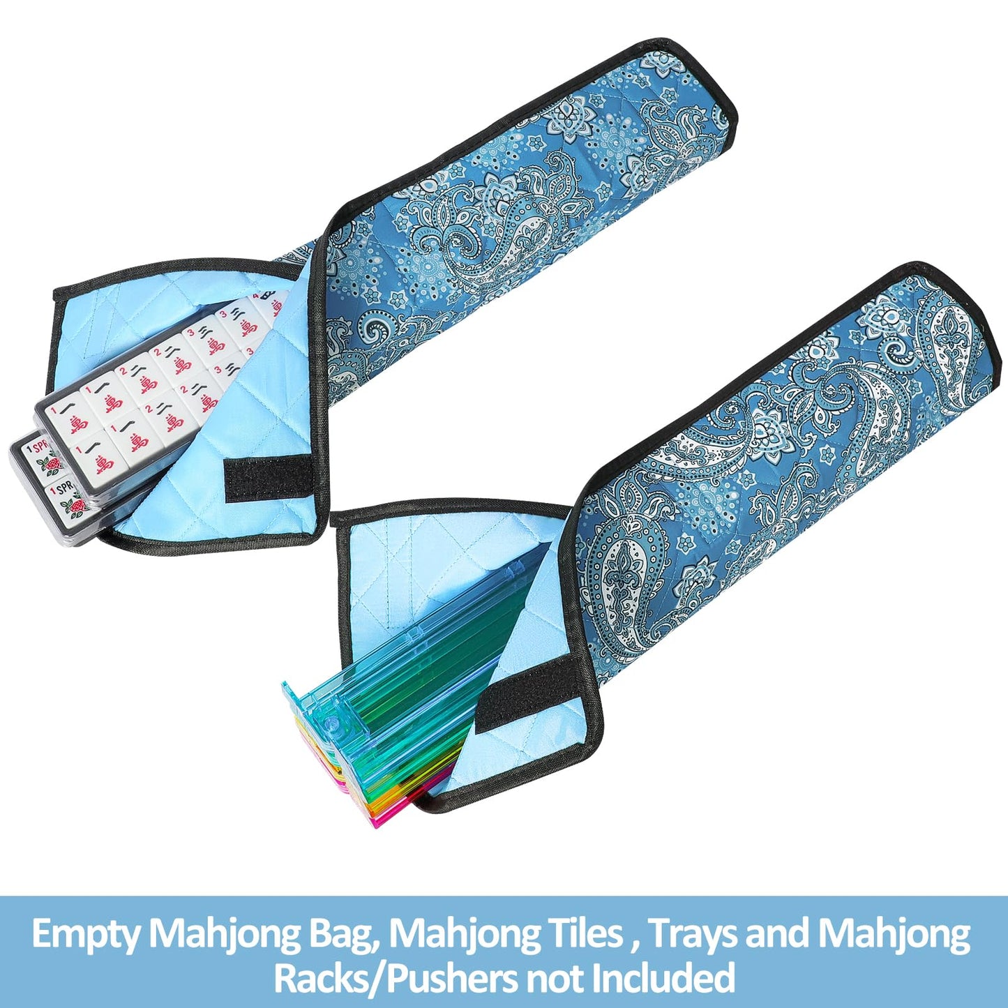 GUSTARIA Empty Mahjong Bag – Blue Printed American Mahjong Bag with Two Wrappers (Case Only)
