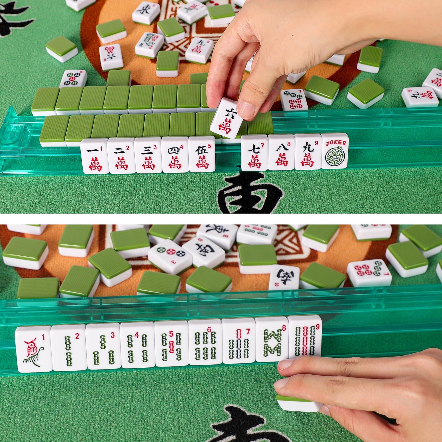 GUSTARIA American Mahjong Game Set - 166 Green Tiles, 4 Racks & Carrying Bag