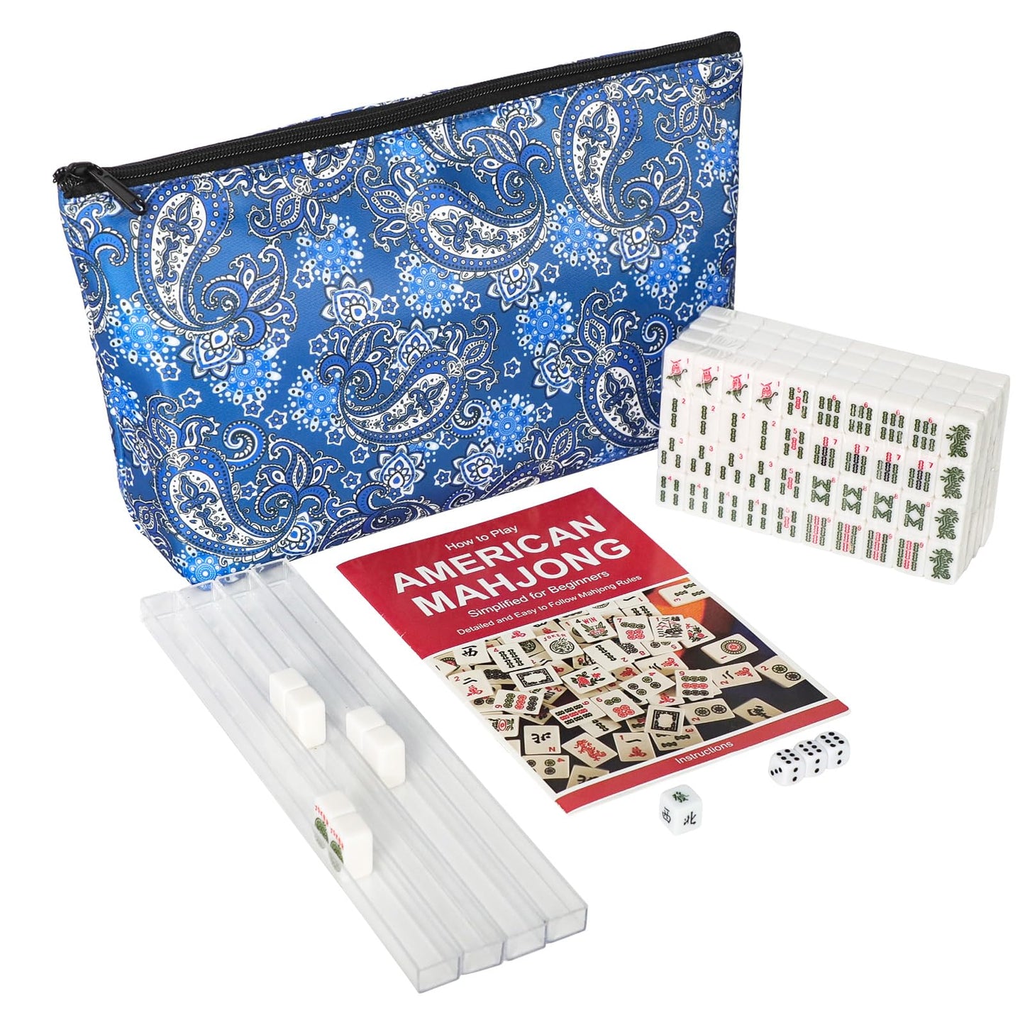 GUSTARIA Mini Mahjong Set – 166-Tile American Mahjong, Travel-Friendly with Blue Printed Bag