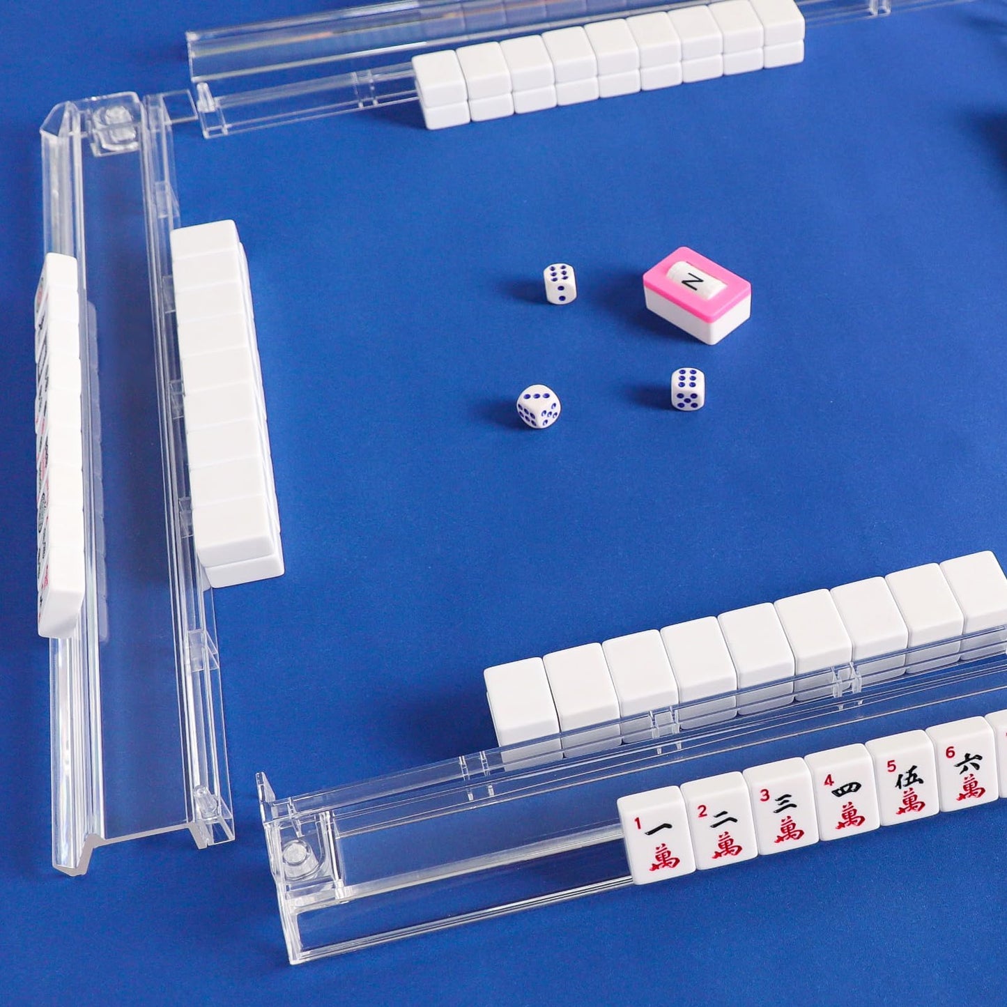 GUSTARIA Mahjong All-in-One Tile Rack & Pusher – Clear Acrylic, White, Set of 4