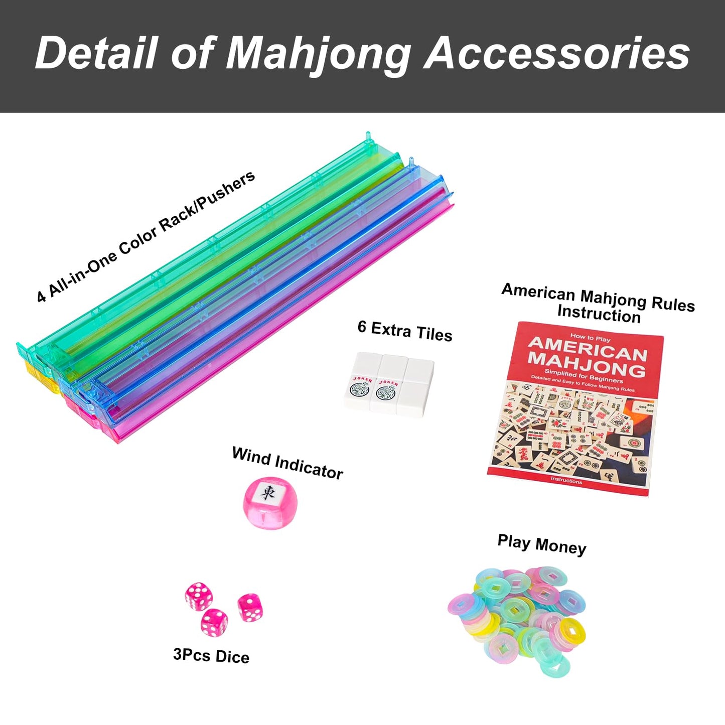 GUSTARIA American Mahjong Game Set – 166 White Tiles, 4 Color Racks/Pushers, Pink Carrying Bag