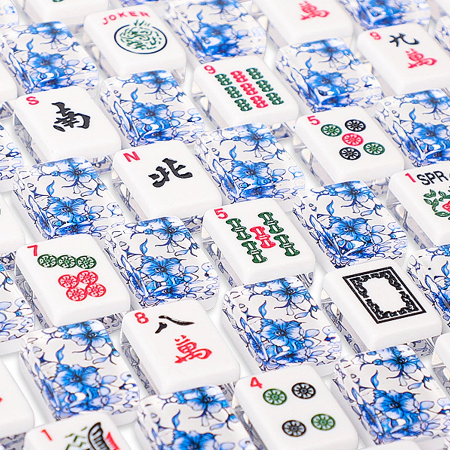 GUSTARIA American Mahjong Set - 166 Premium Acrylic Tiles, Floral Blue Bag, 4 Pushers & Racks