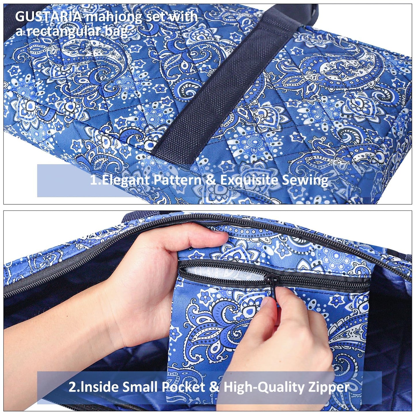 GUSTARIA Empty Mahjong Bag — Blue Printed Case for American Mahjong Set (Case Only)