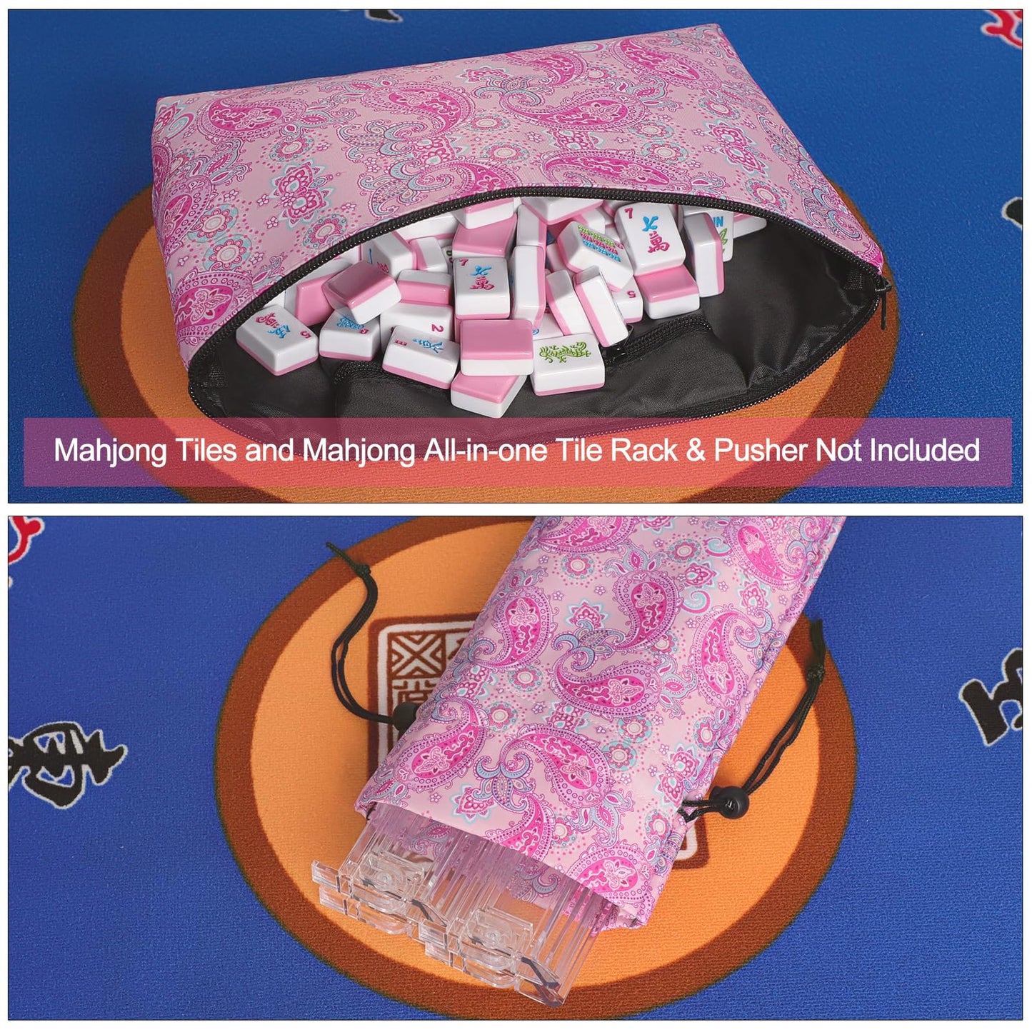 GUSTARIA Empty Mahjong Bag – Pink Printed Case for American Mahjong Tiles, Racks & Pushers