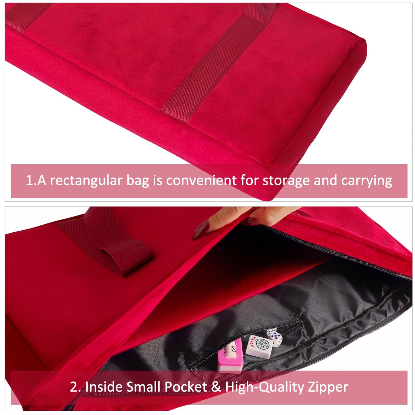 GUSTARIA Empty Mahjong Bag with Rack Wrapper & Tile Bag (Red, Case Only)