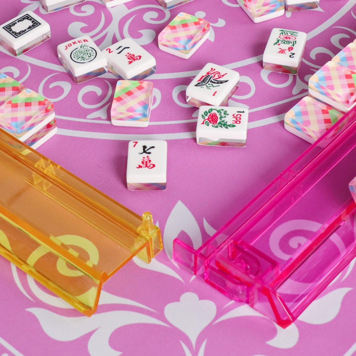 GUSTARIA American Mahjong Set - 166 Acrylic Tiles, Colorful Prints, 4 Racks & Carrying Bag