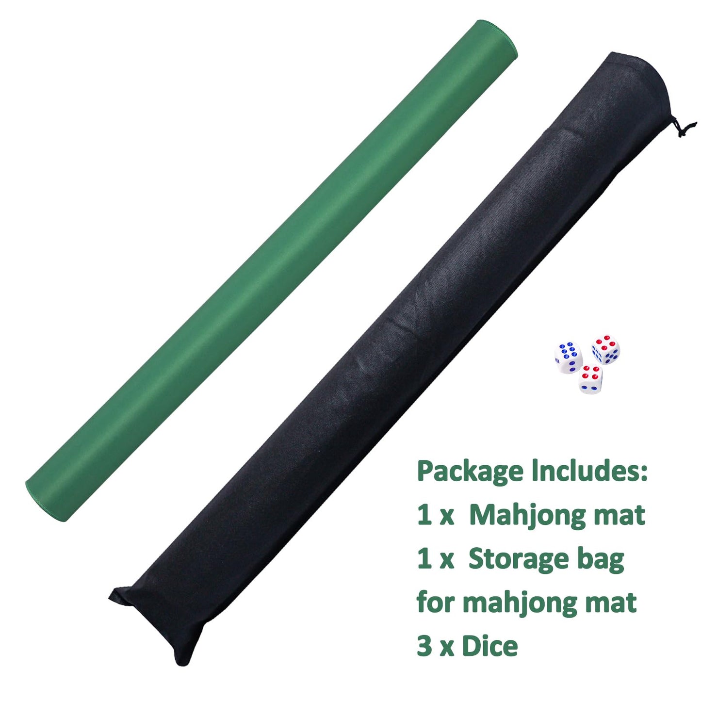 GUSTARIA Mahjong Mat with 3 Dice – Anti-Slip Noise-Reducing Table Cover, Green, 31.5 in