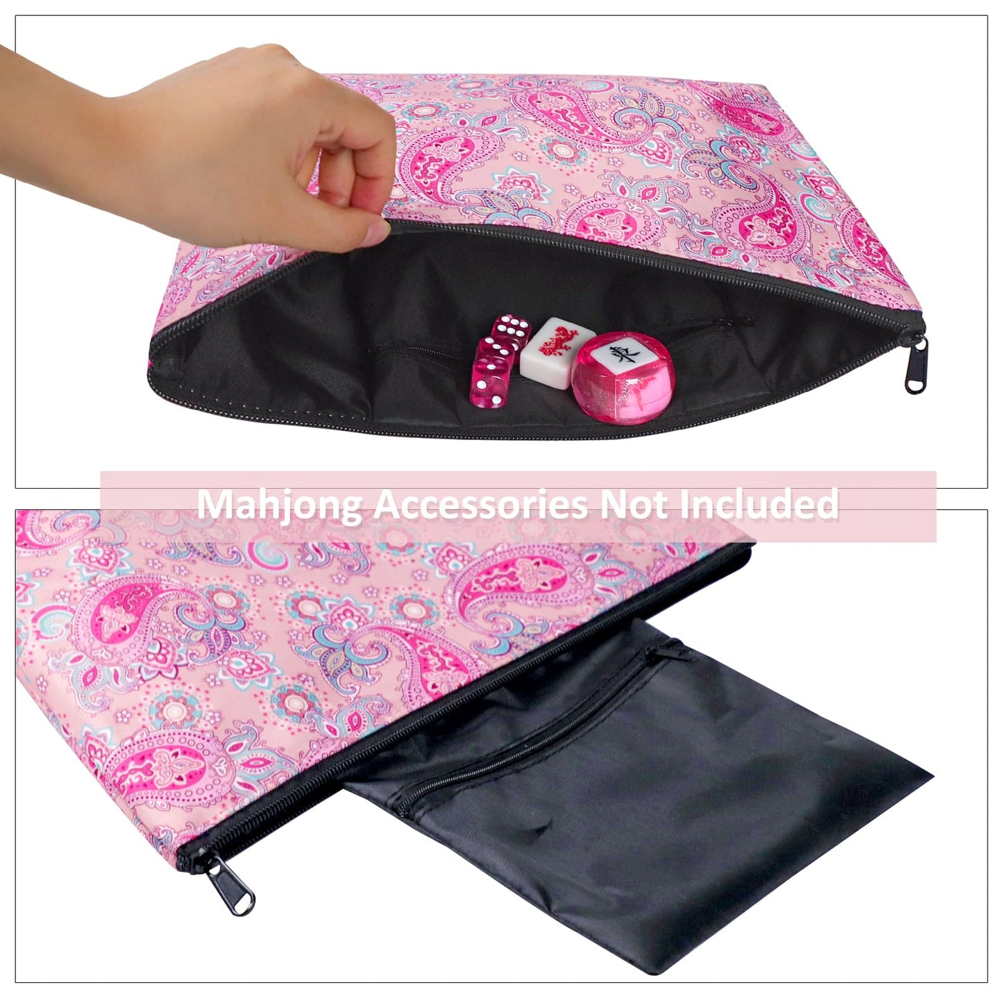 GUSTARIA Empty Mahjong Bag – Pink Printed Case for American Mahjong Tiles, Racks & Pushers