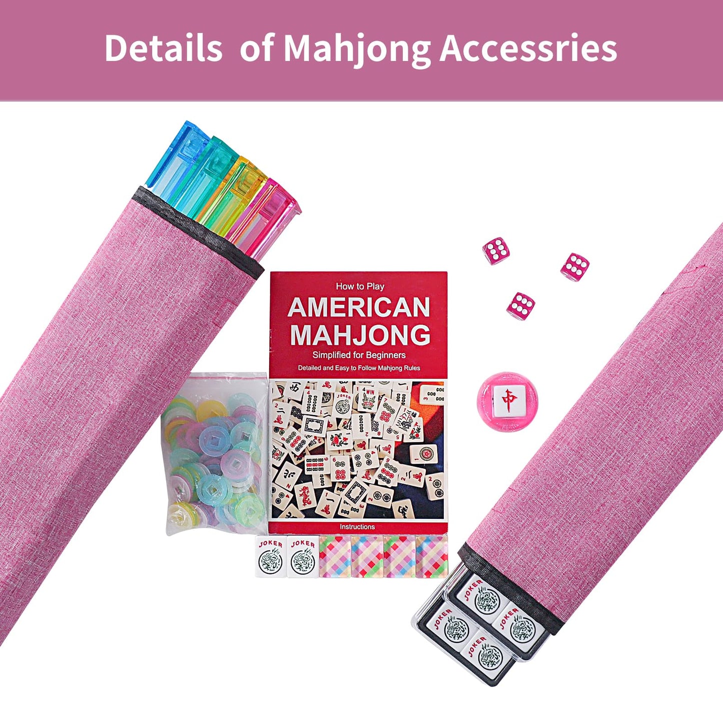 GUSTARIA American Mahjong Set - 166 Acrylic Tiles, Colorful Prints, 4 Racks & Carrying Bag