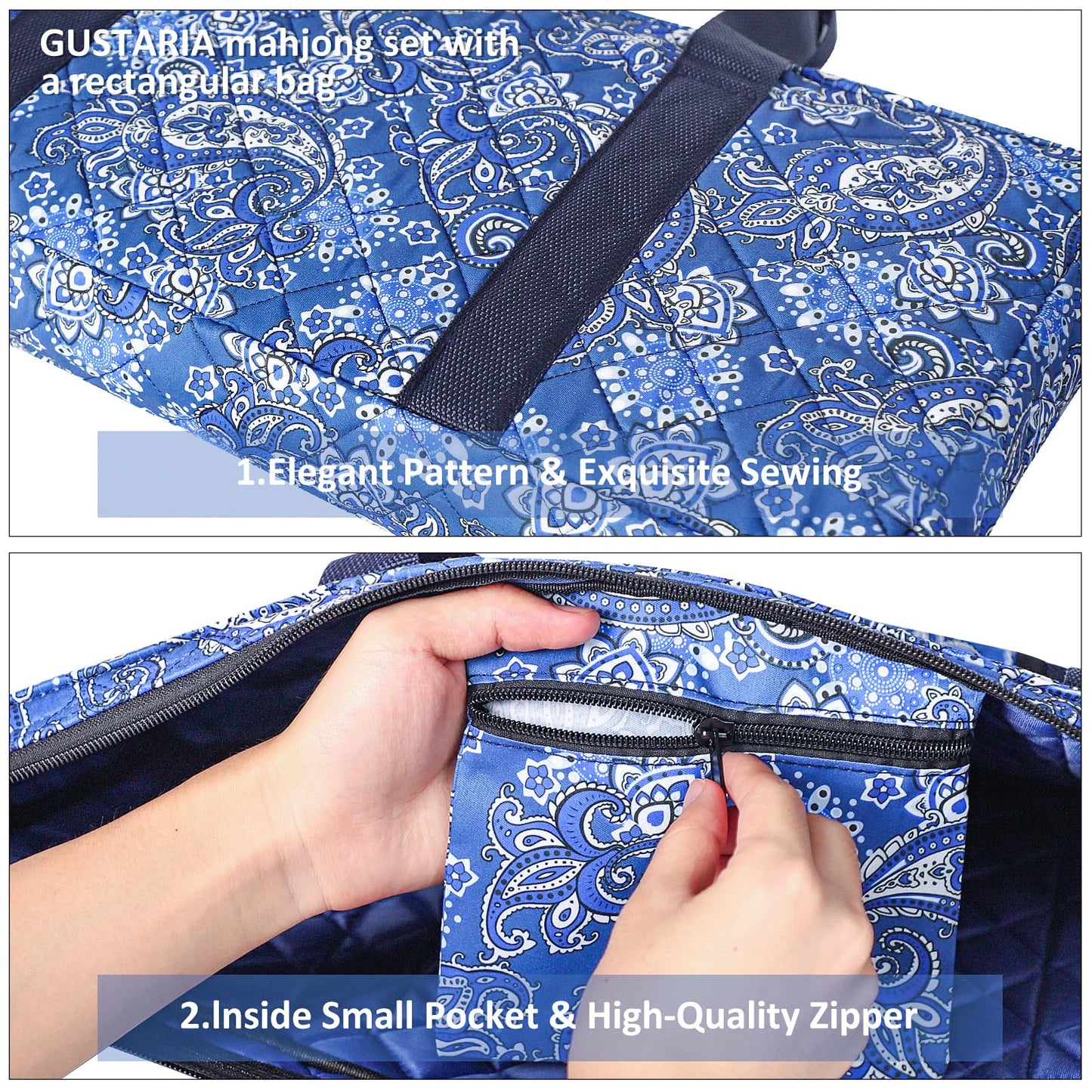 GUSTARIA American Mahjong Game Set | 166 Tiles, 4 All-in-One Racks & Pushers, Blue Carrying Case