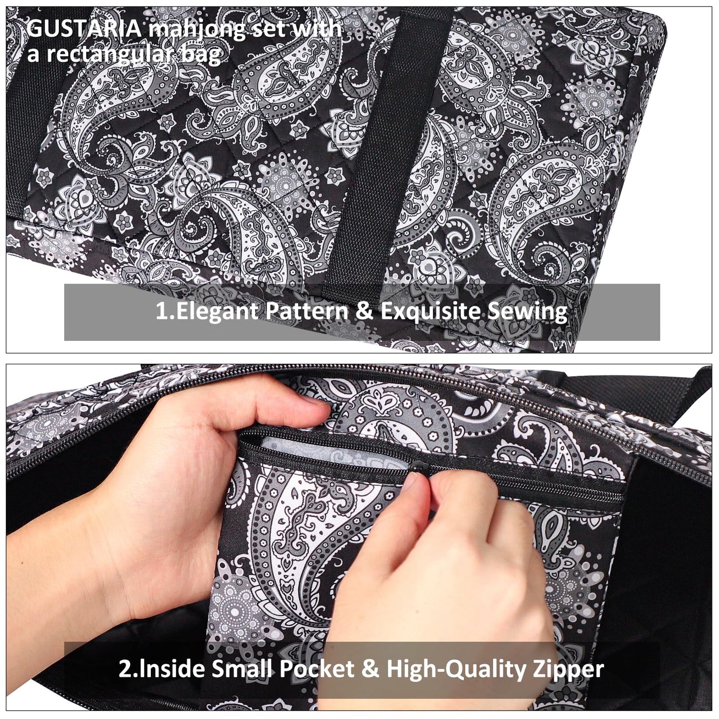 GUSTARIA American Mahjong Game Set — 166 Tiles, 4-Color Rack/Pusher, Black Carrying Bag
