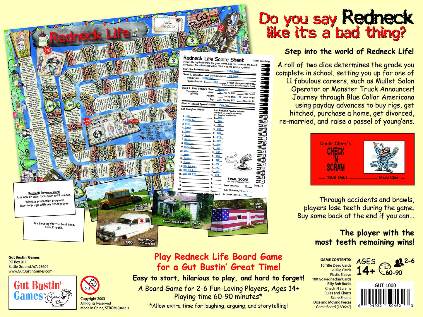 Gut Bustin' Games Redneck Life Board Game – Hilarious Americana for 2-6 Players
