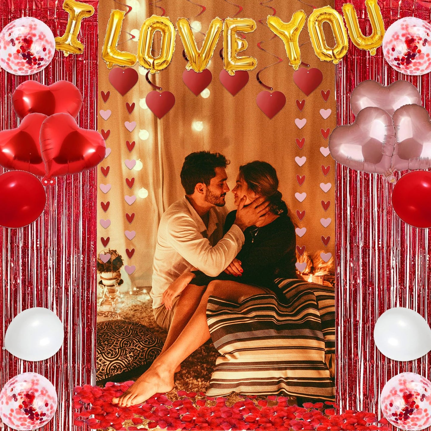 Guudmua 72 Pcs Valentines Day Decor Kit – Balloons, Petals & Romantic Accents