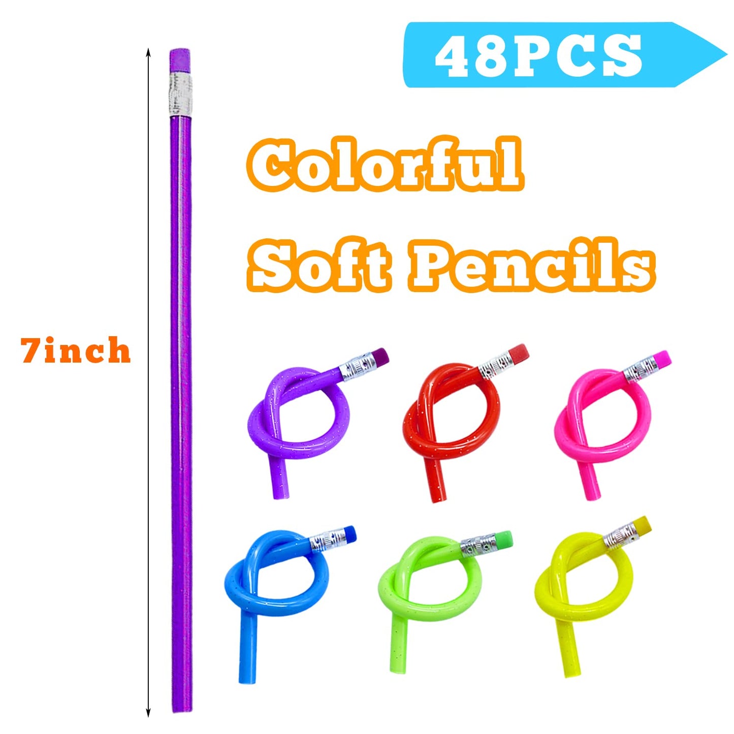 Guuozzli 48-Piece Flexible Soft Pencils with Erasers – Bendable Multicolor Pencils for Kids