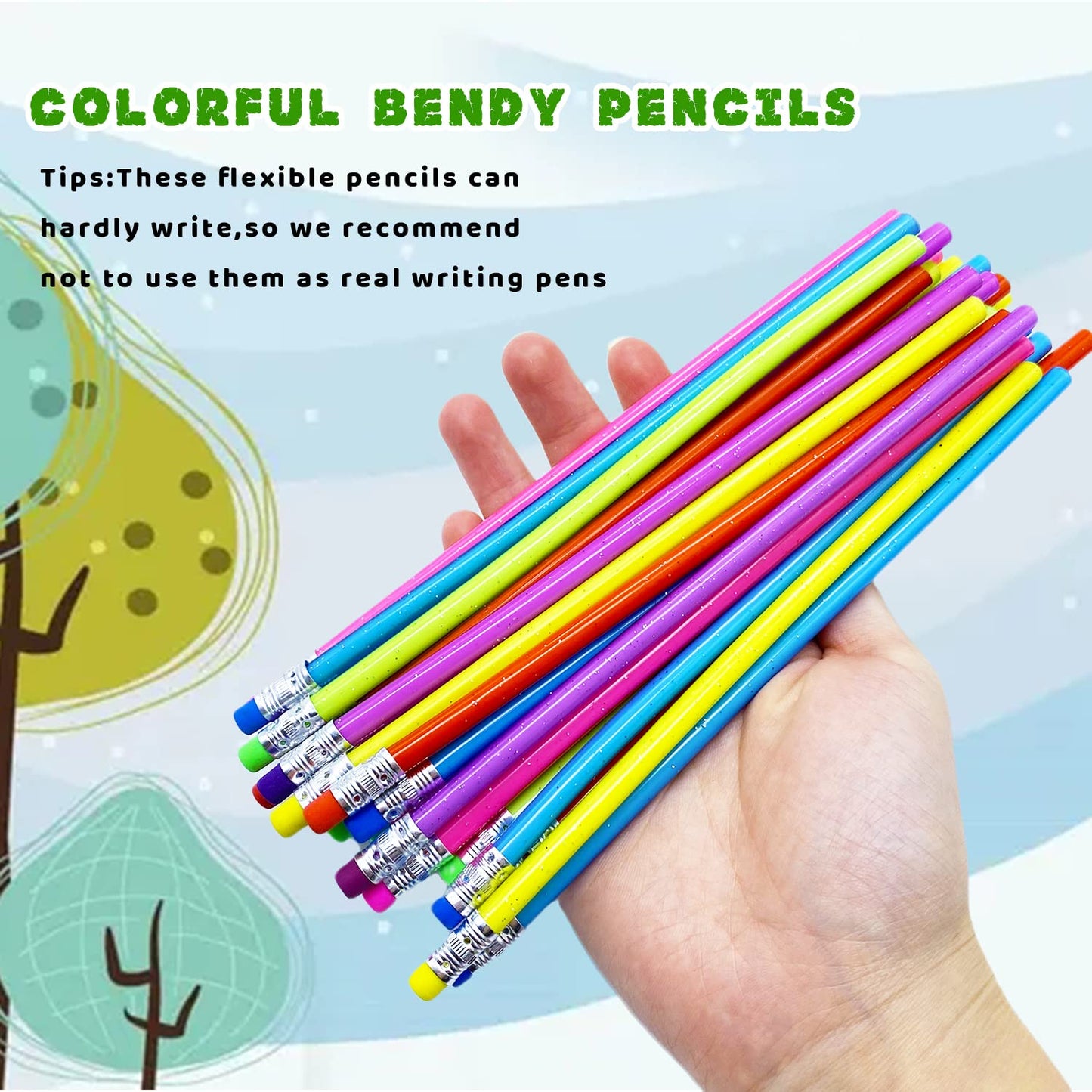Guuozzli 48-Piece Flexible Soft Pencils with Erasers – Bendable Multicolor Pencils for Kids