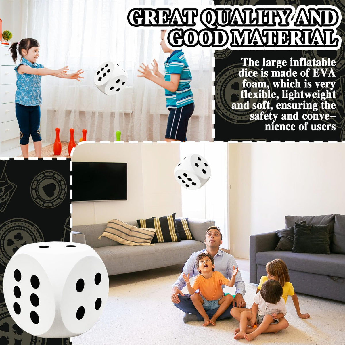 Guuozzli 6-Inch White Foam Dice – Giant Educational Dice for Games and Learning