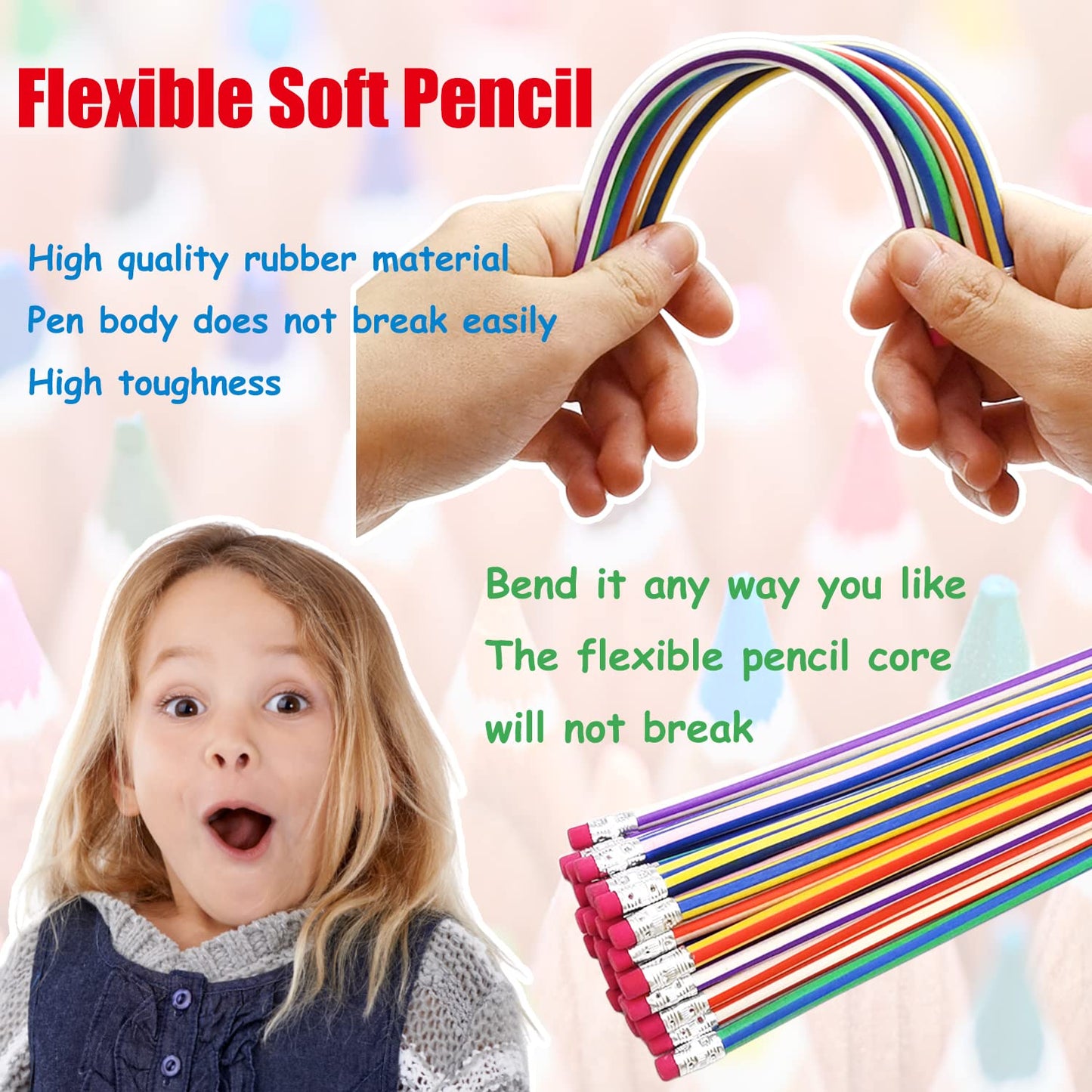 Guuozzli 45 Pack Flexible Soft Pencil – 7.1 Inch Magic Bend Pencils for Kids