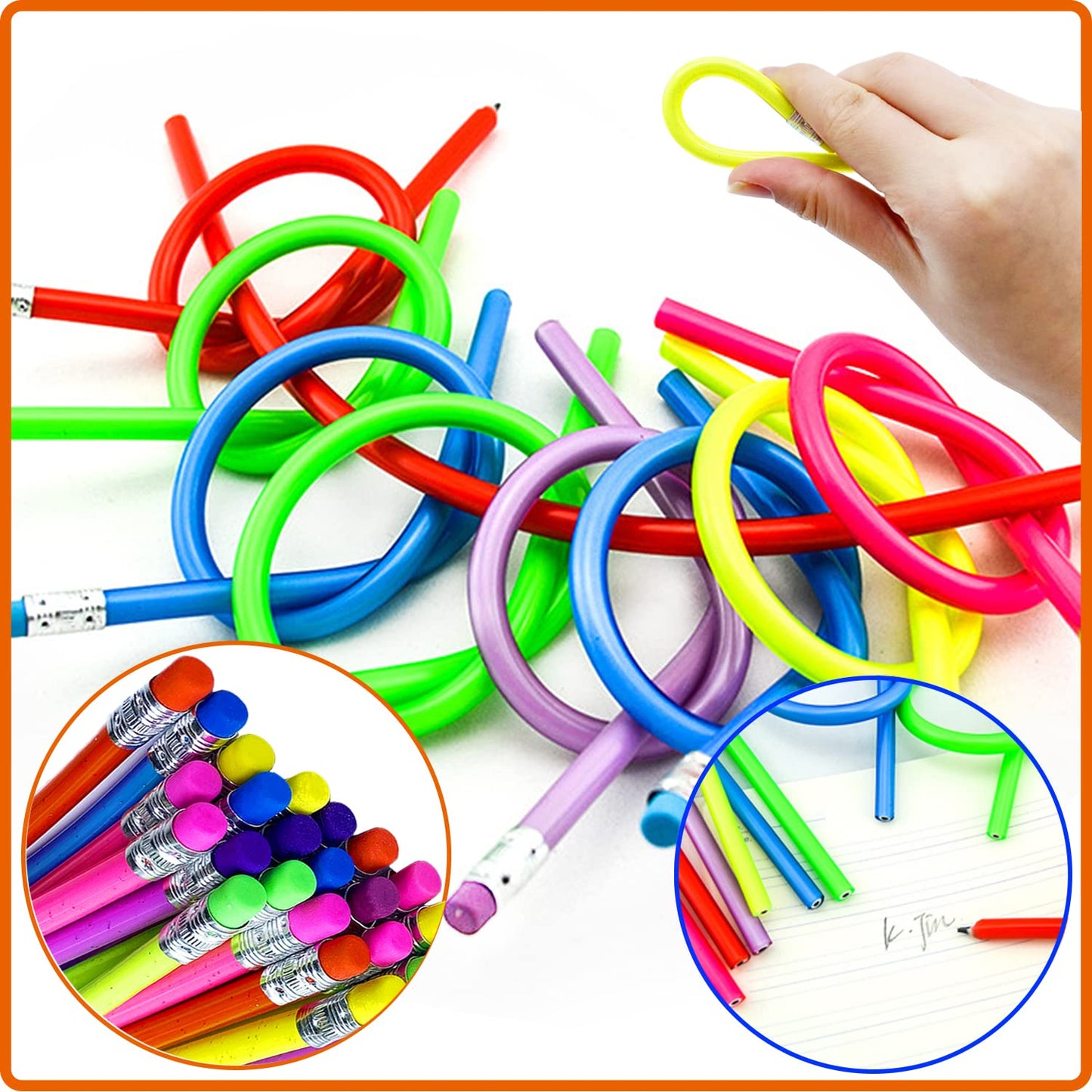Guuozzli 48-Piece Flexible Soft Pencils with Erasers – Bendable Multicolor Pencils for Kids