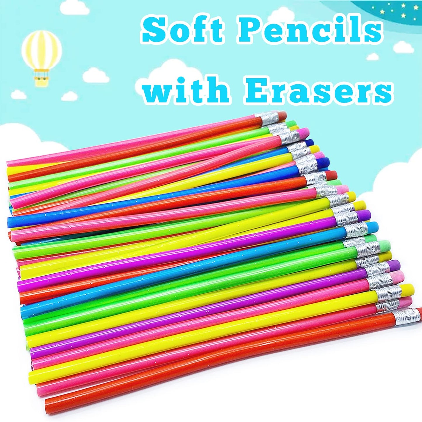 Guuozzli 48-Piece Flexible Soft Pencils with Erasers – Bendable Multicolor Pencils for Kids