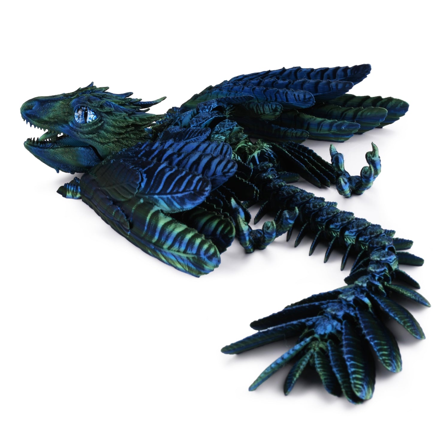 Guwewu Feathered Wyvern Azurewing | 3D Printed Articulated Fidget Dragon for Desktop Decor