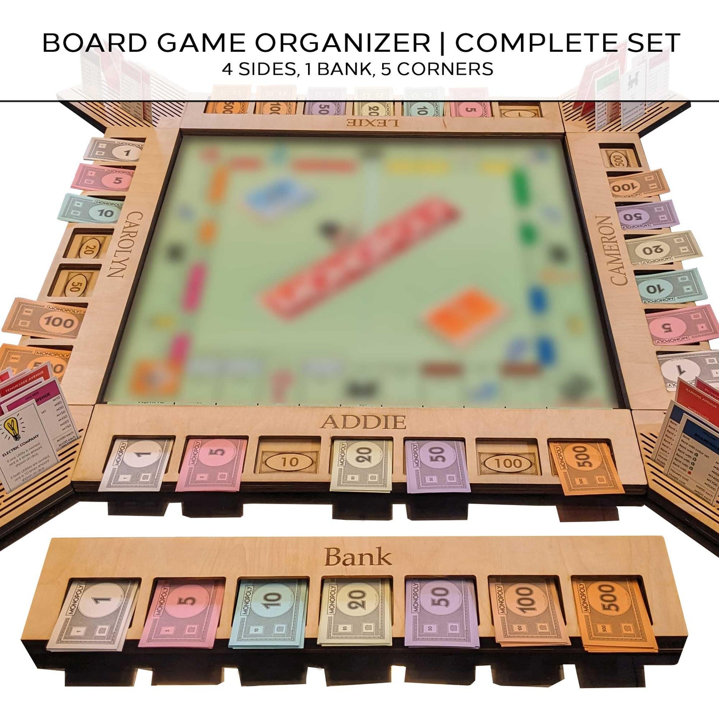 GUYTRENDz Custom Board Game Frame — Personalized Monopoly Organizer, Red Oak