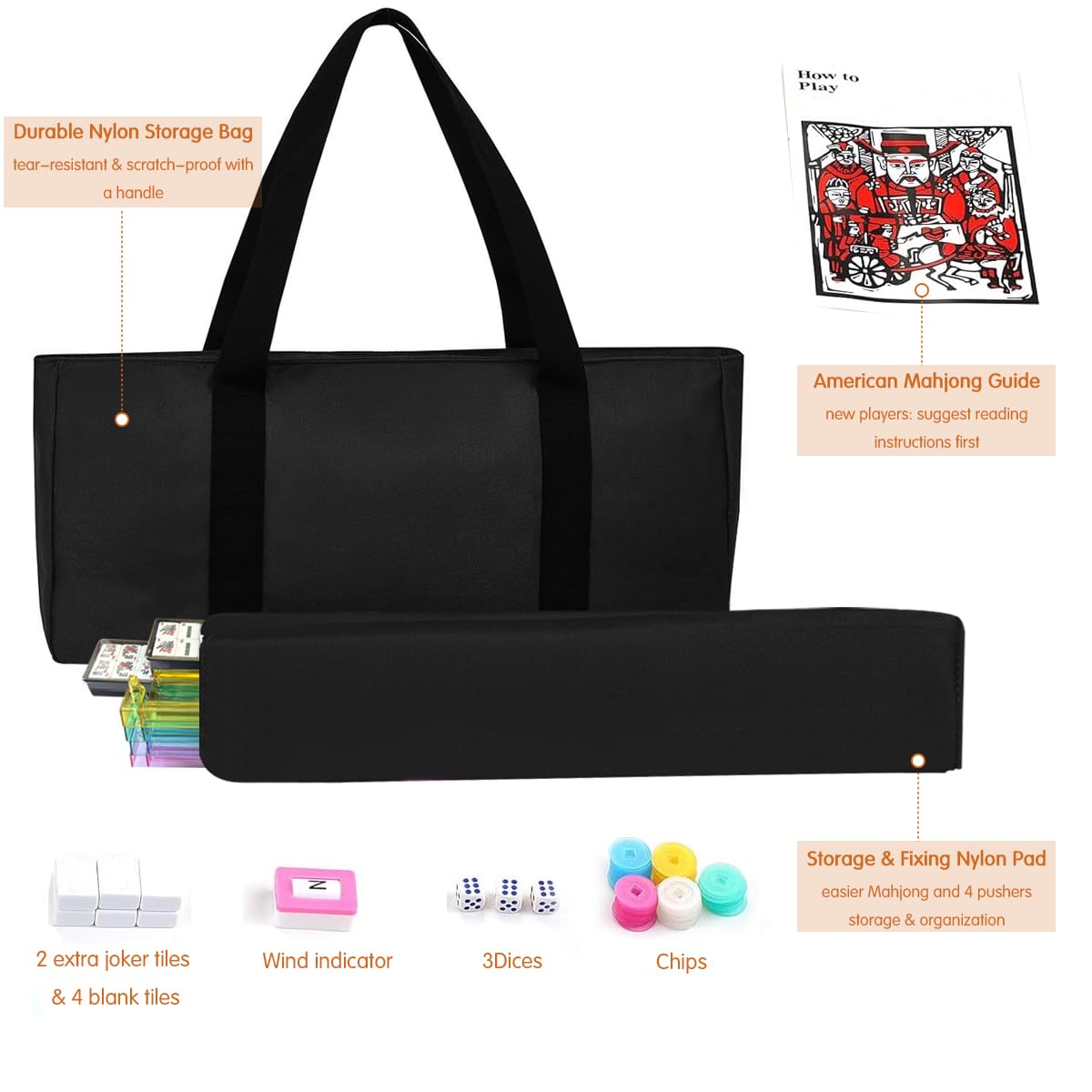 Guzhongfagn American Mahjong Set – 166 Premium Tiles, 4-in-1 Racks, 3 Dice, 100 Chips, Carry Case