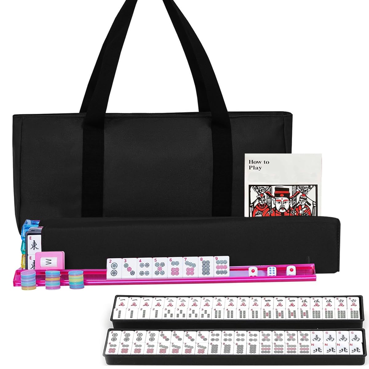 Guzhongfagn American Mahjong Set – 166 Premium Tiles, 4-in-1 Racks, 3 Dice, 100 Chips, Carry Case