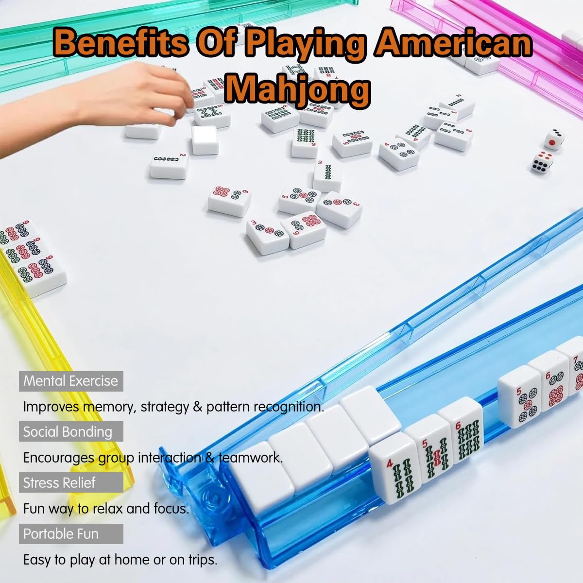 Guzhongfagn American Mahjong Set – 166 Premium Tiles, 4-in-1 Racks, 3 Dice, 100 Chips, Carry Case