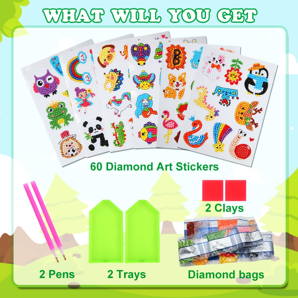 GWAHSA 60pcs 5D Diamond Art Stickers Kit for Kids – DIY Mosaic Art for Ages 4-12
