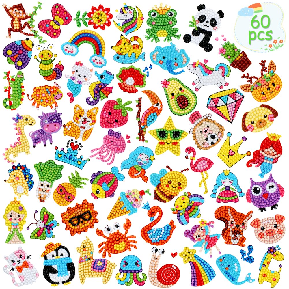 GWAHSA 60pcs 5D Diamond Art Stickers Kit for Kids – DIY Mosaic Art for Ages 4-12