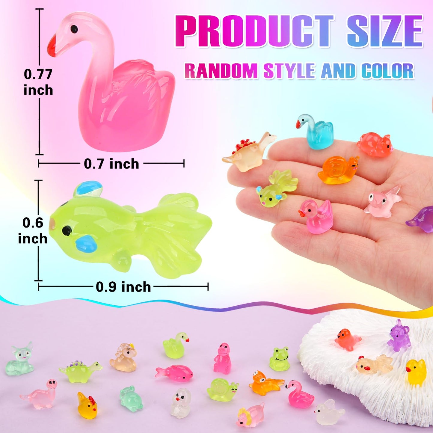GWAHSA 240 Pack Glow-in-the-Dark Mini Resin Animals – 0.7-inch Figures for Home, Garden, Aquarium