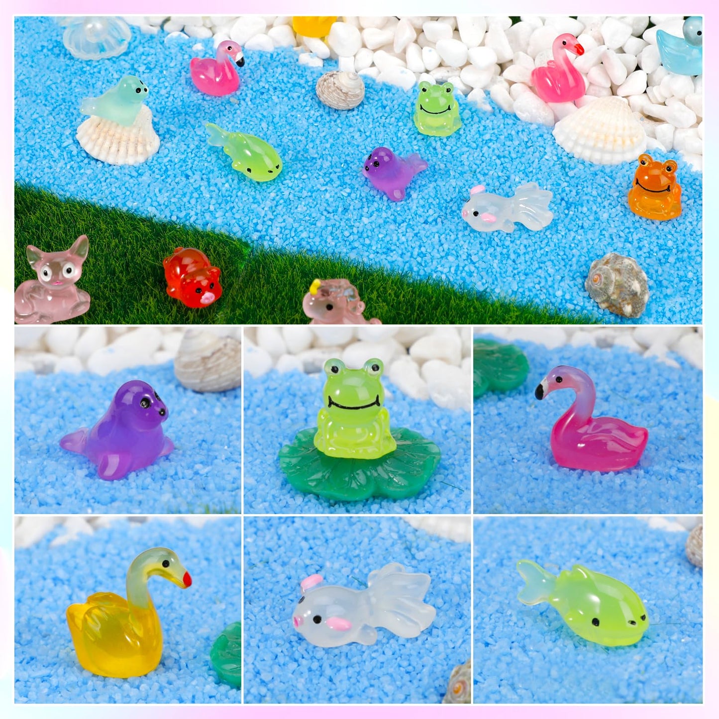 GWAHSA 240 Pack Glow-in-the-Dark Mini Resin Animals – 0.7-inch Figures for Home, Garden, Aquarium