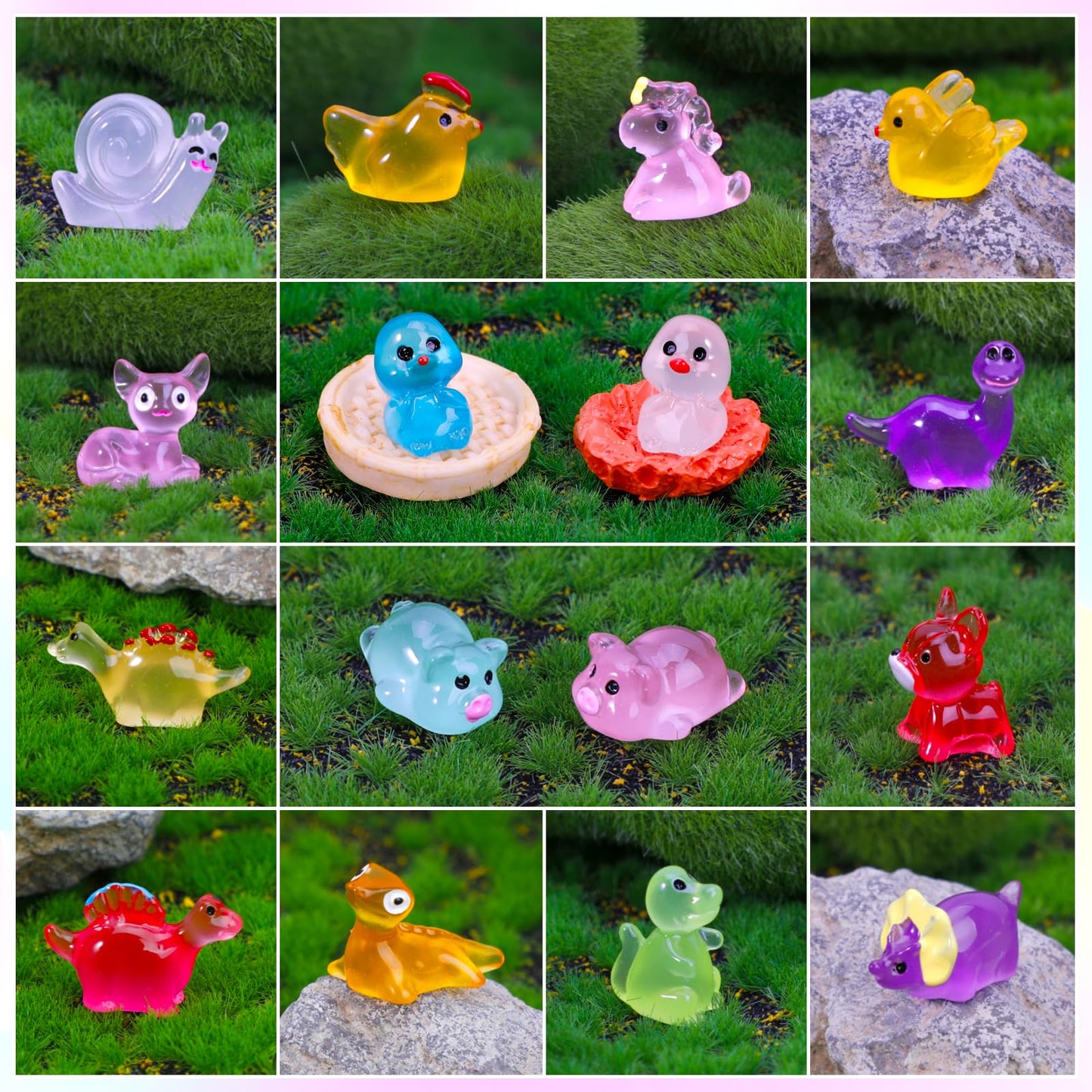 GWAHSA 240 Pack Glow-in-the-Dark Mini Resin Animals – 0.7-inch Figures for Home, Garden, Aquarium