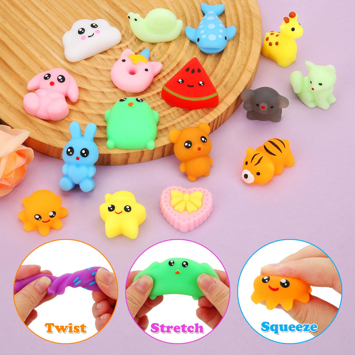 GWAHSA Mochi Squishy Toys – 27pc Mini Kawaii Squishies for Party Favors & Classroom Prizes