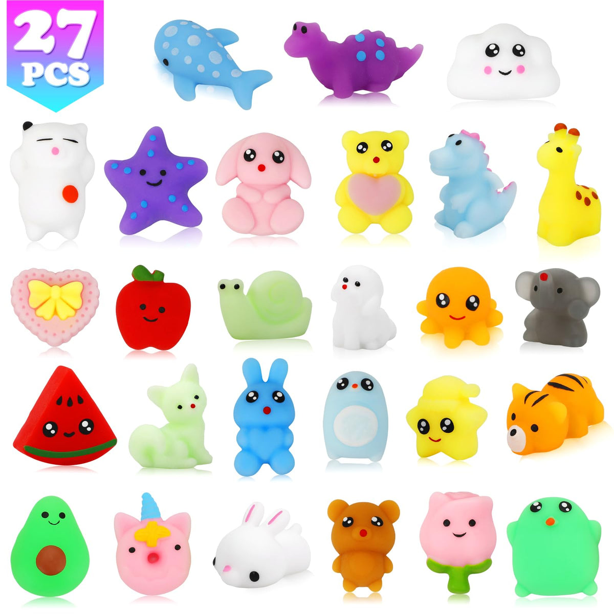 GWAHSA Mochi Squishy Toys – 27pc Mini Kawaii Squishies for Party Favors & Classroom Prizes