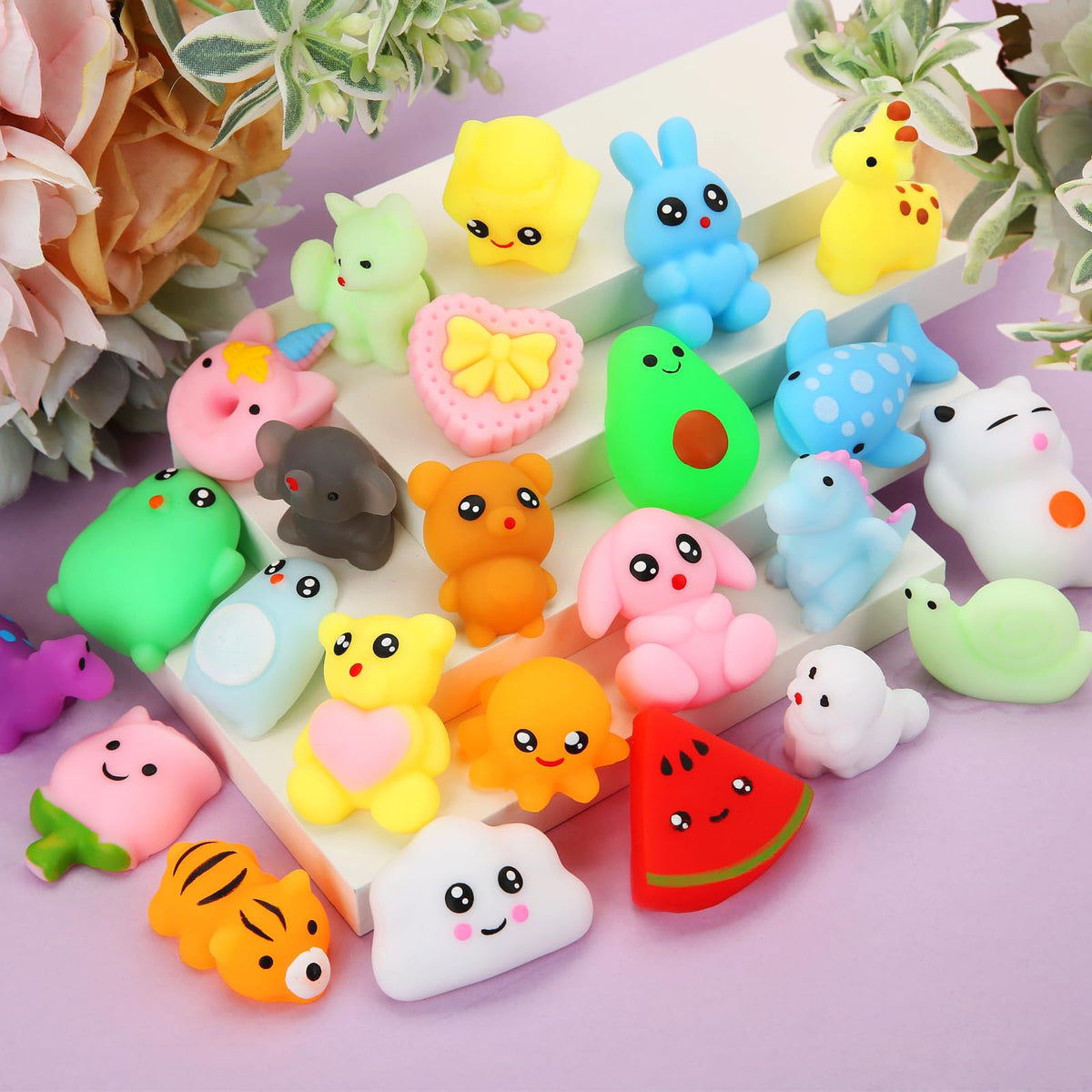 GWAHSA Mochi Squishy Toys – 27pc Mini Kawaii Squishies for Party Favors & Classroom Prizes
