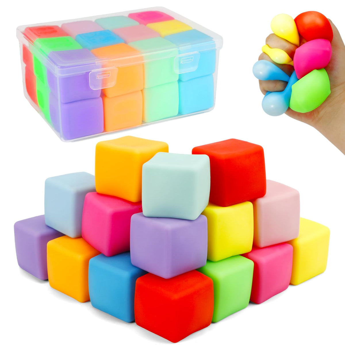 GWAHSA Squishy Fidget Toys – 24 Pack Stress Cubes for Focus