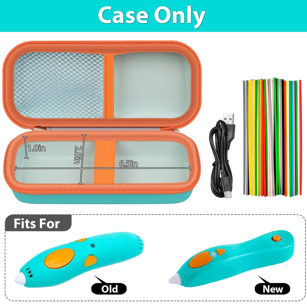 GWCASE Case for 3Doodler Start+ Essentials – Green EVA Case with Orange Zipper, Travel Organizer