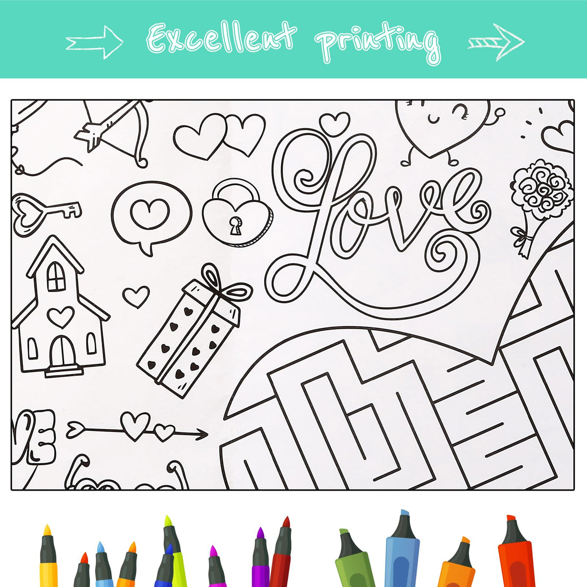 GWHOLE Giant Coloring Poster 40x28 Inch – Wedding Themed Colorable Tablecloth for Home, School, Bridal Shower