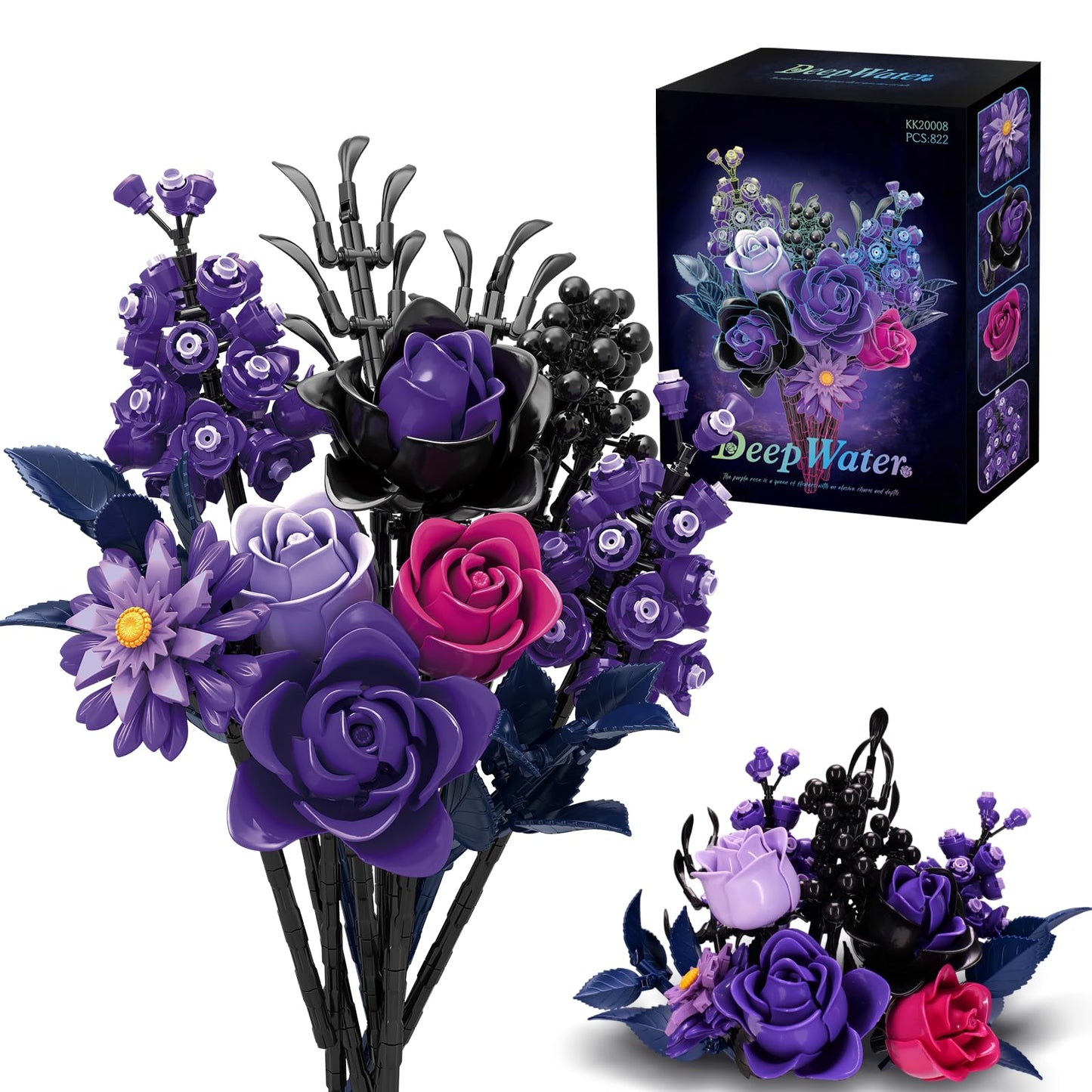 GXJTYYBS Ideas Halloween Purple Flowers Gothic Rose — 822-Piece Lego-Compatible Botanical Decor Gift