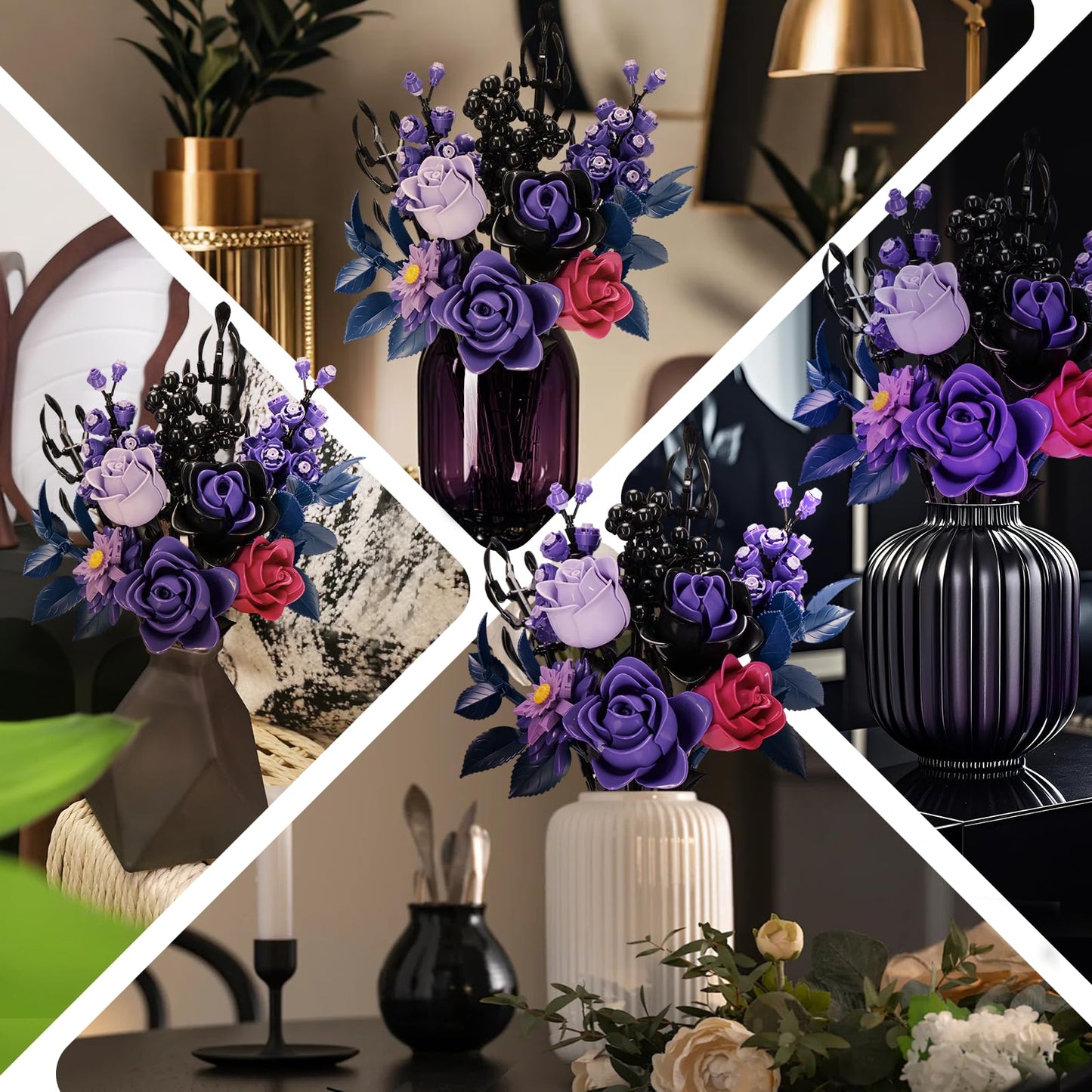 GXJTYYBS Ideas Halloween Purple Flowers Gothic Rose — 822-Piece Lego-Compatible Botanical Decor Gift