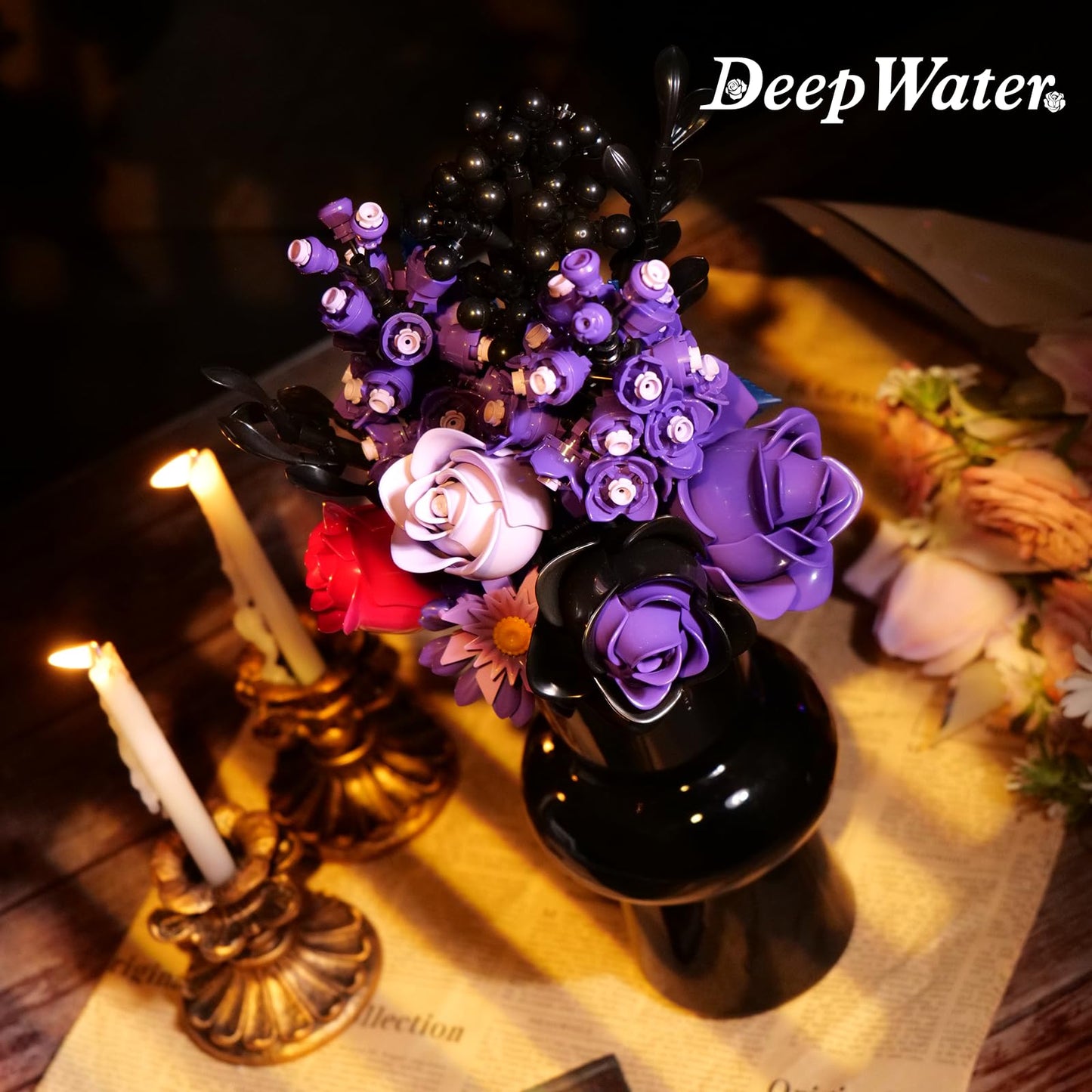 GXJTYYBS Ideas Halloween Purple Flowers Gothic Rose — 822-Piece Lego-Compatible Botanical Decor Gift