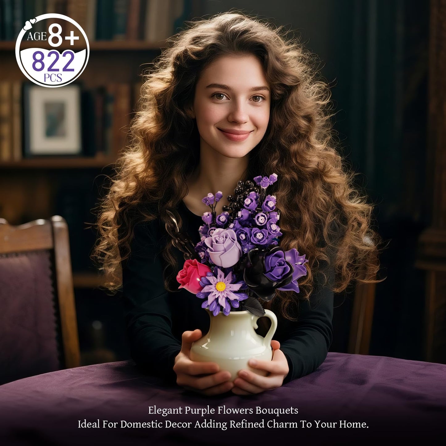 GXJTYYBS Ideas Halloween Purple Flowers Gothic Rose — 822-Piece Lego-Compatible Botanical Decor Gift